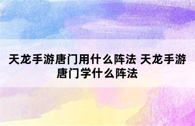 天龙手游唐门用什么阵法 天龙手游唐门学什么阵法